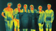 Left to right: Nate Mason, Maddie Hunt, Adia Hardt, Kam Glamann, Bella Biederman, Taylor Simonson. Images taken by Nicholas Gagnon using a dual thermal and visual camera used to detect heat loss.