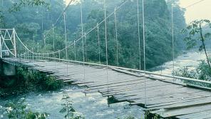 The road to the Tirimbinia Reserve runs across a rickety suspension bridge over the Sarapiquí River. Photo by Sherman Gessert/Milwaukee Journal