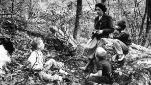 In its October 1962 issue, Life magazine included this photo of Carson talking with children in the woods by her home. Photo credit: All rights reserved © 1962 Alfred Eisenstaedt (Time & Life Pictures)