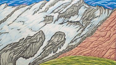 Image: Bruce Crownover, Blackfoot Glacier, 2014. Reductive woodcut, 24 x 36 in. 